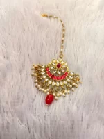 Elegant White Red Kundan Tikka