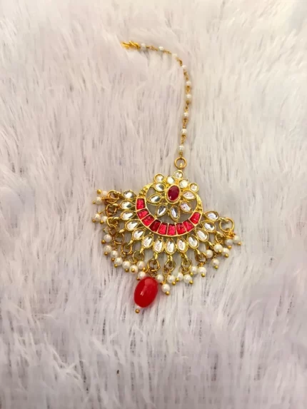 Elegant White Red Kundan Tikka